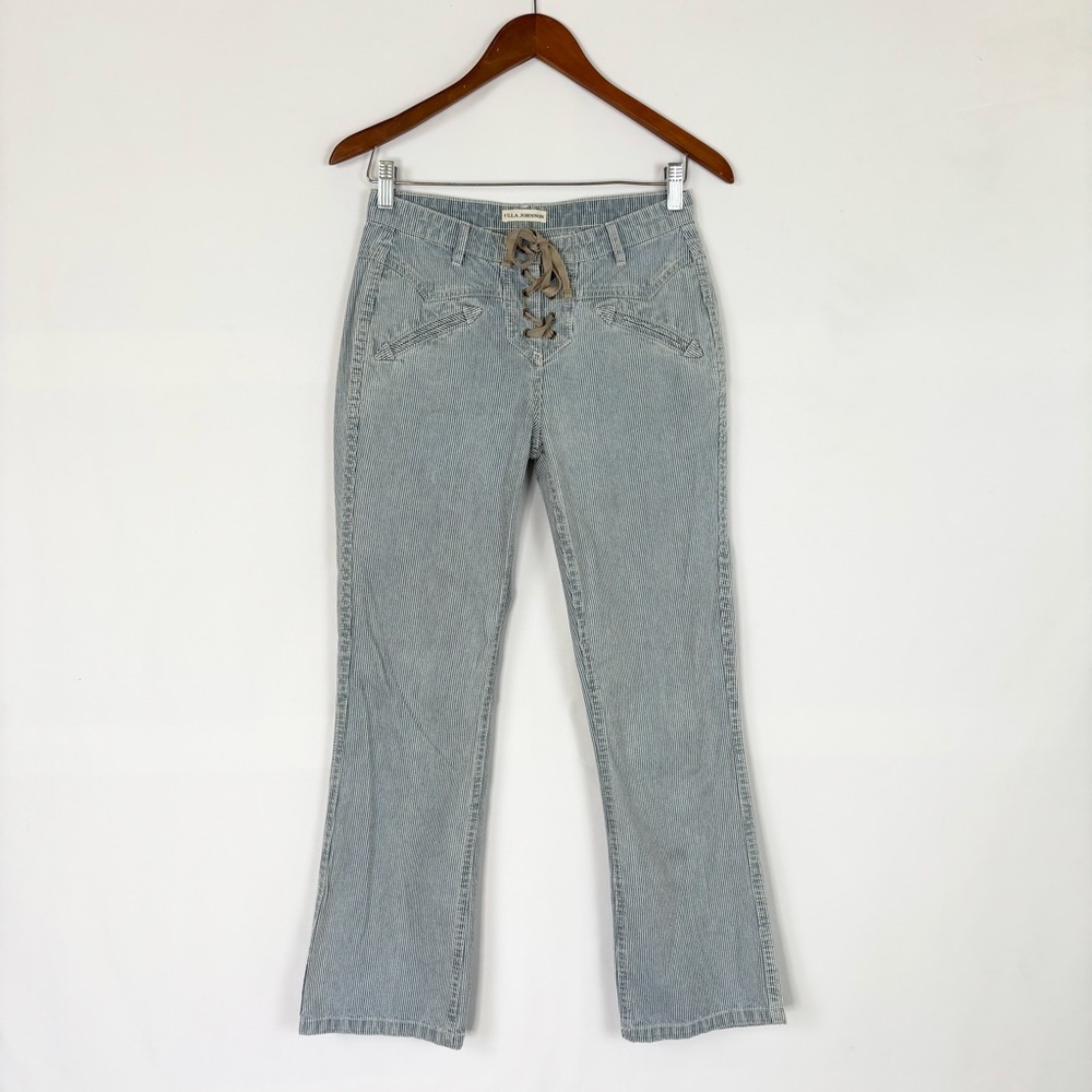 Ulla Johnson Patria Striped Lace Up Crop Jeans Size 0 Cotton